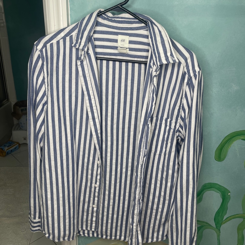 H&M Navy and White Striped Button-Up